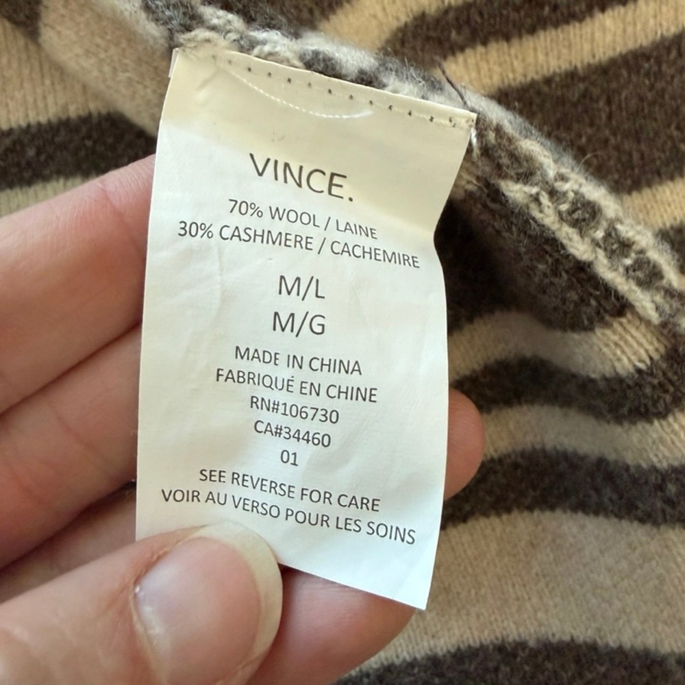 Vince Poncho Womens M/L Wool Cashmere Striped V Neck Sweater Brown Cozy Knit - Picture 8 of 13
